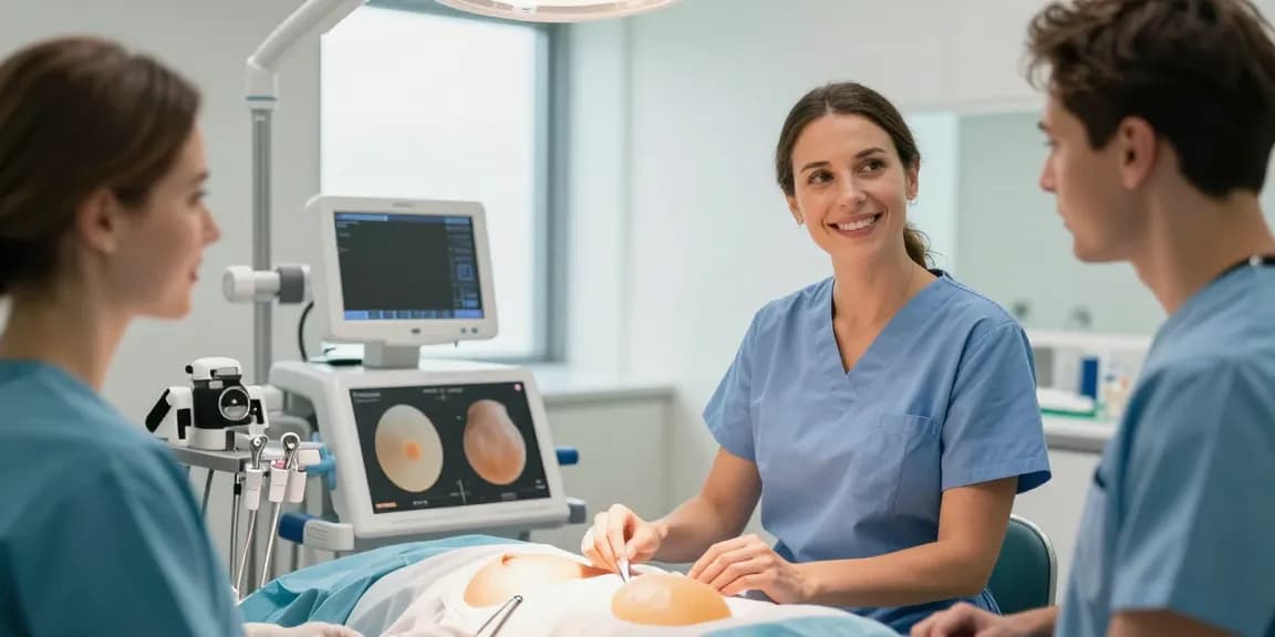 Breast augmentation consultation with a skilled surgeon in a modern surgical suite.