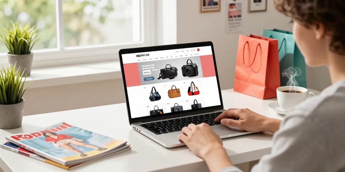 Engaging online shopping experience on a 레플리카 사이트 featuring stylish products and a vibrant workspace.