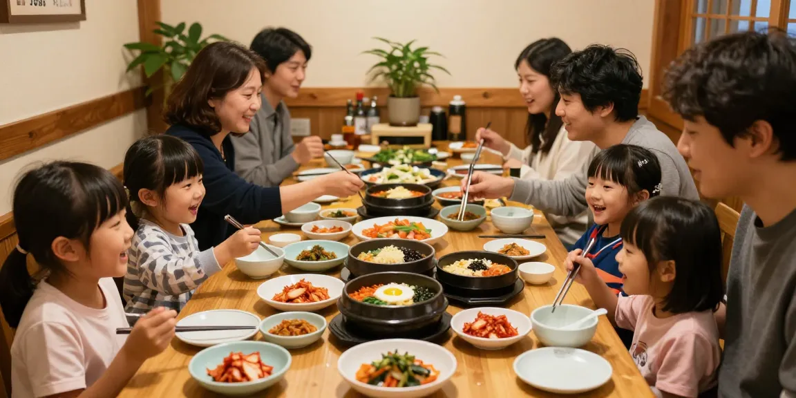 Family enjoying a meal at 상봉동 한국관, capturing the essence of Korean dining culture.