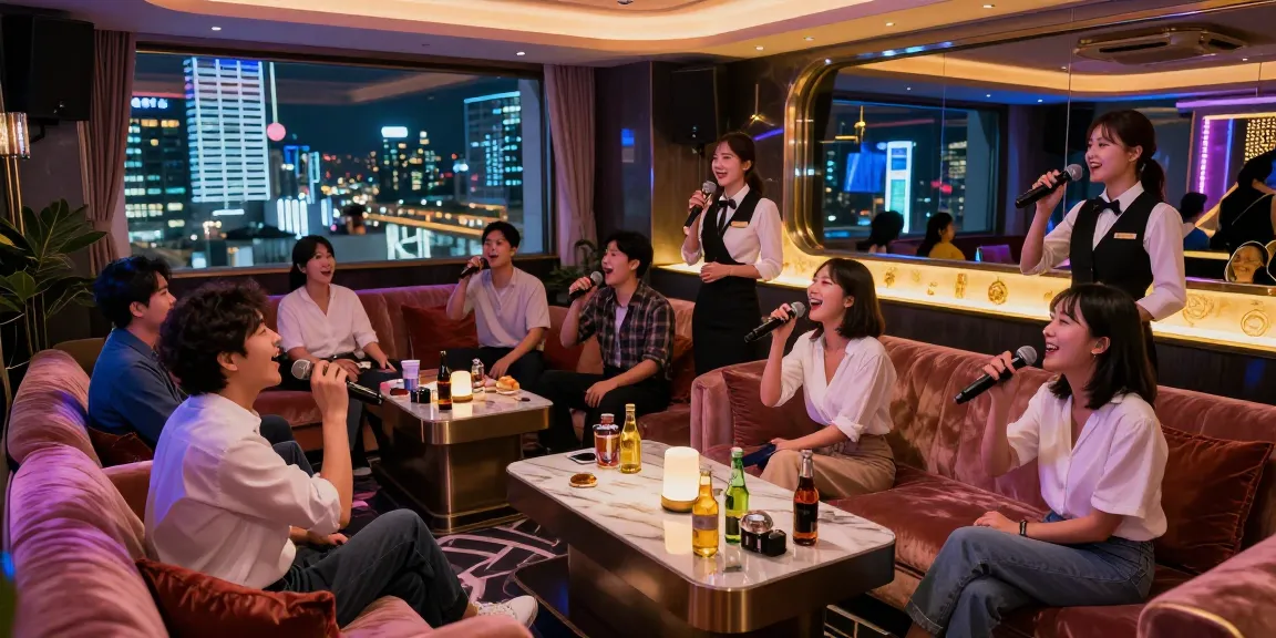 Lively scene at 인천쓰리노 karaoke bar showcasing guests enjoying a vibrant night out in stylish private rooms.
