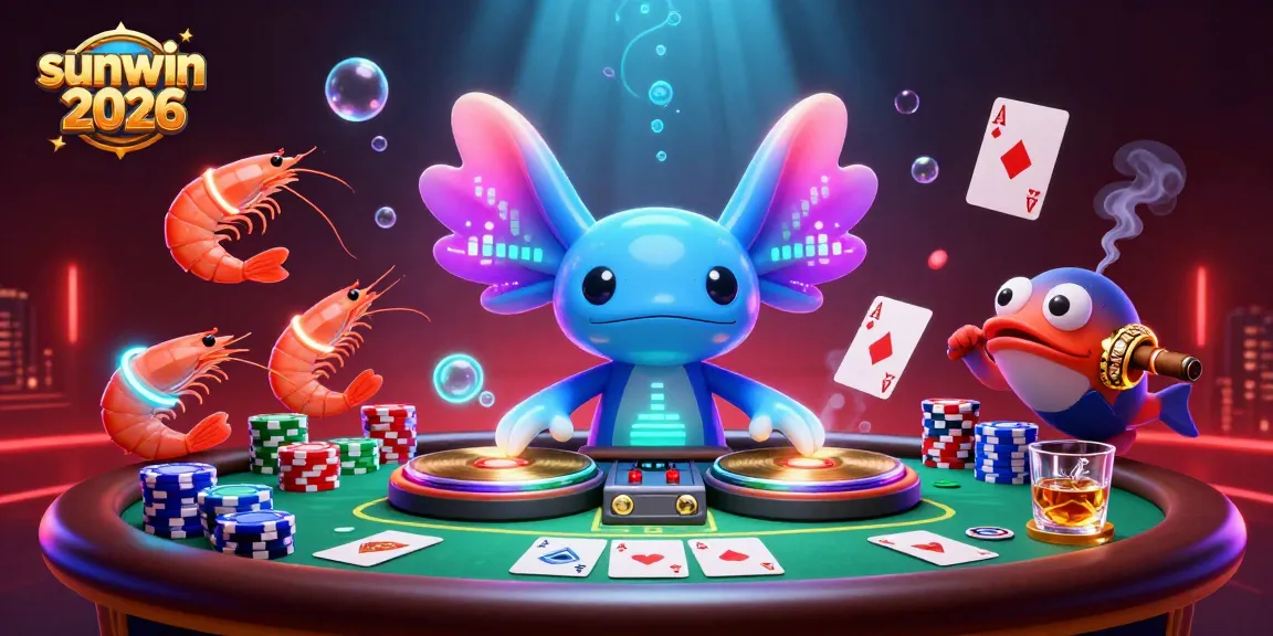 Engage in thrilling poker action at Sunwin 2026 with vivid gaming characters and dynamic casino elements.