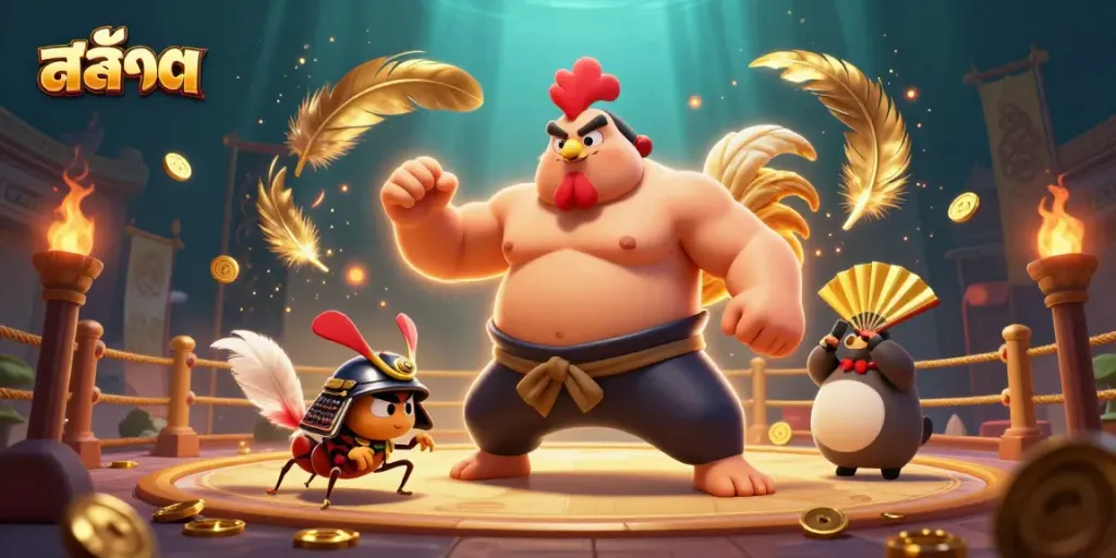 Experience exciting สล็อต adventures in a dynamic arena featuring sumo, samurai, and festive elements.
