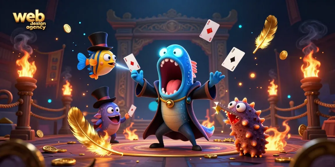 Engaging web design agency illustration showcasing unique casino magic elements in a vibrant scene.