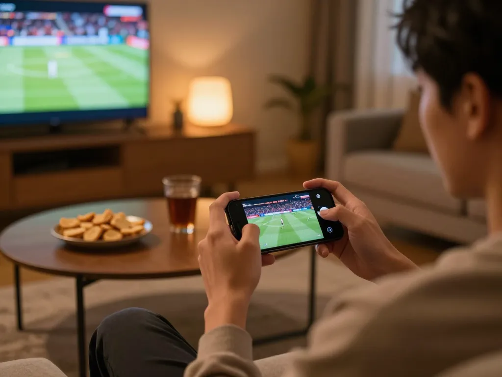 Engaging in slot depo 10k gaming on a smartphone while enjoying a cozy home environment.