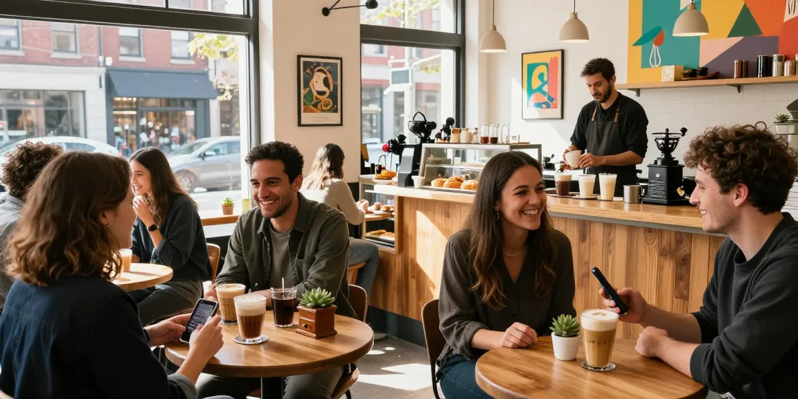 Friends engaging over artisanal coffee at a vibrant urban cafe while discovering local shops through https://forumup.org/shop/search.php?ca_id=&addr1=&addr2=&addr3=&schKeyword= featuring cozy decor an