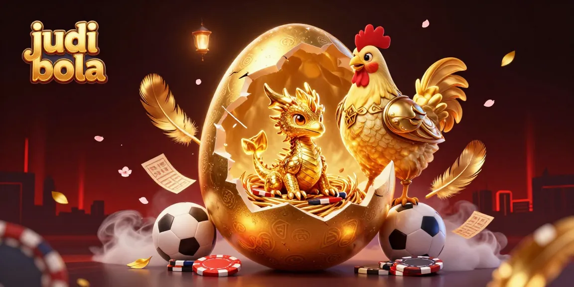 Experience thrilling judi bola action with a 3D illustration of sports betting elements and a golden dragon.