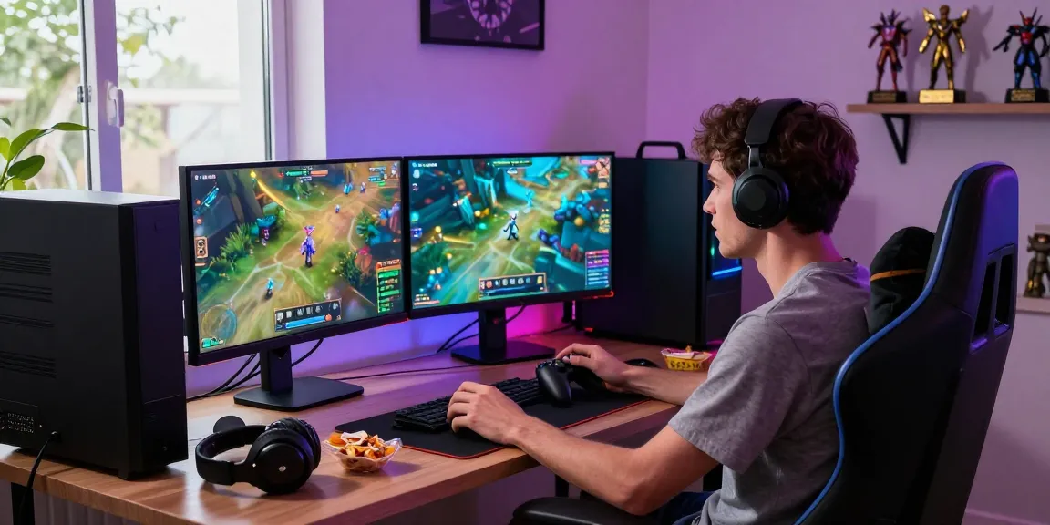 Gamer enjoying online gaming on a high-performance setup showcasing rokok88 themes in an energetic atmosphere.