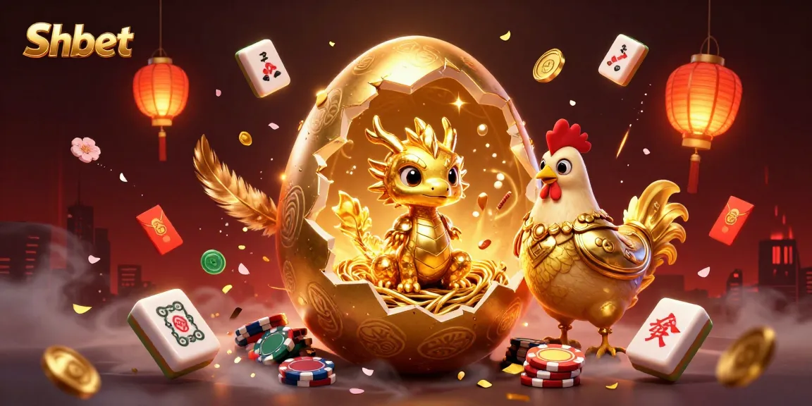 Experience gamification with Shbet as a golden dragon emerges from a prized egg amidst a vibrant casino scene.