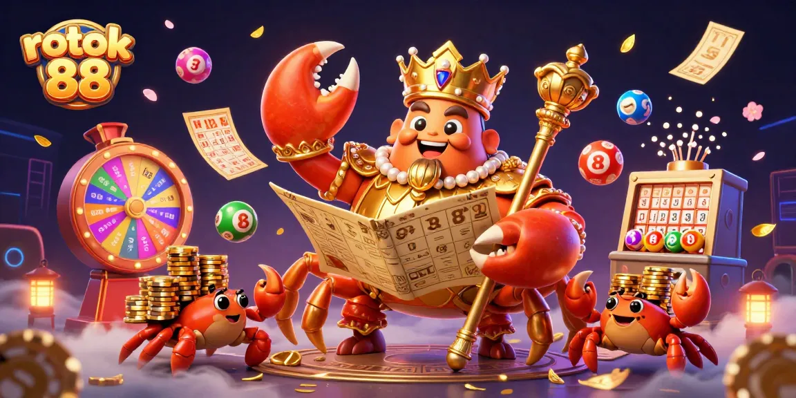 Engage in rokok 88 with a vibrant scene of a golden crab emperor amidst dynamic casino elements.