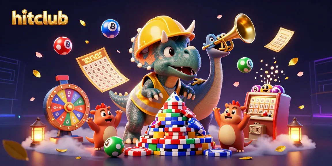 Watch the hitclub triceratops build a poker chip pyramid while lottery elements celebrate!
