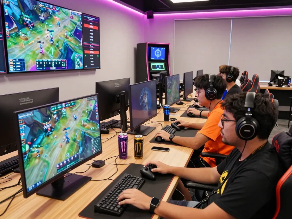 Engaged gamers enjoying esports betting Singapore in a vibrant lounge setting with live odds displayed