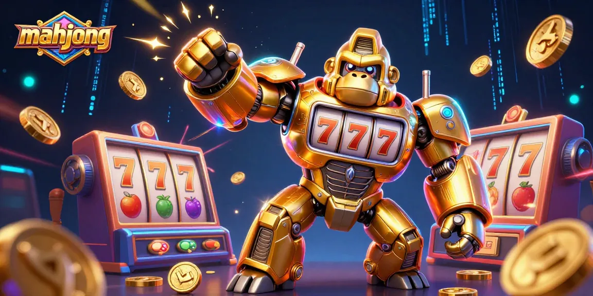Experience thrilling mahjong slots with a dynamic golden gorilla mech and vibrant game elements.