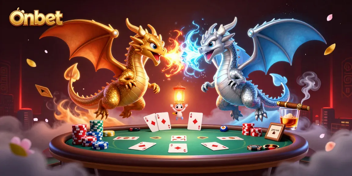 Experience thrilling gameplay with onbet, featuring fiery and icy dragons amidst poker elements.