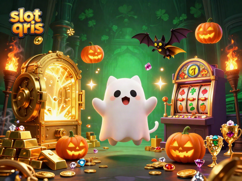 Engage with slot qris as our ghost cat and bat explore a vibrant haunted casino scene.
