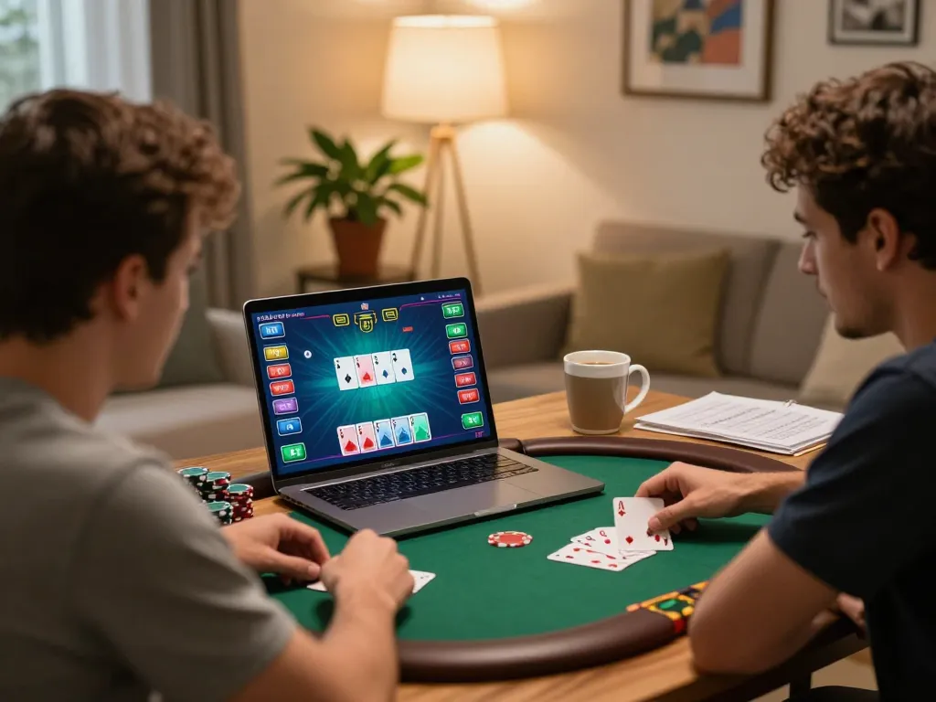 Engaged players enjoy online poker gameplay on 99win, showcasing dynamic game interface and strategy notes