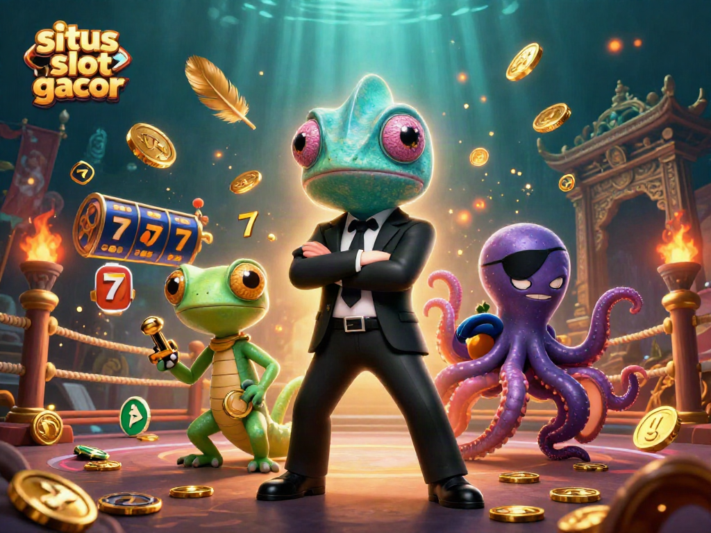 Experience thrilling wins with situs slot gacor, featuring an adventurous scene with casino elements and dynamic characters.