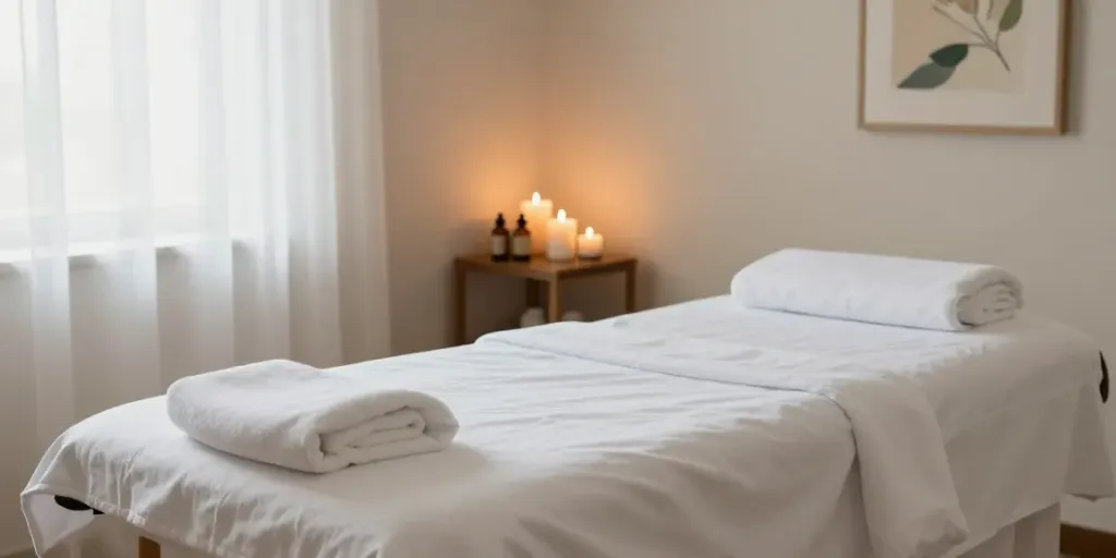신촌출장마사지 relaxing massage therapy room with soft lighting and soothing decor.