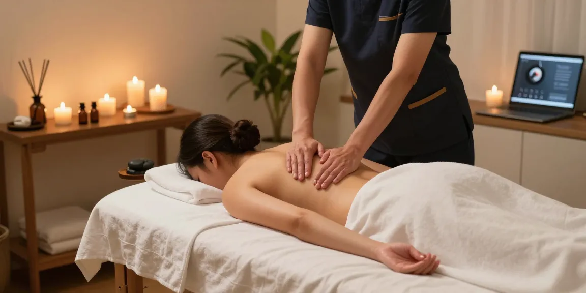 Massage therapist providing a calming Swedish massage in peaceful spa environment.