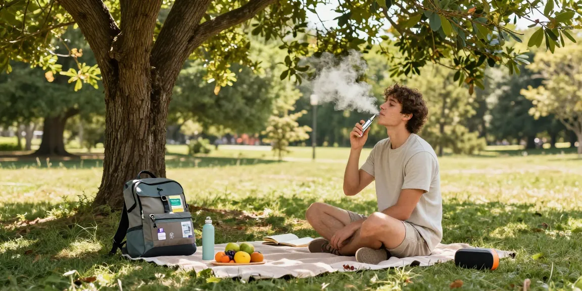 Enjoy vaping natural wellness with a premium vape for weed device in a serene park.