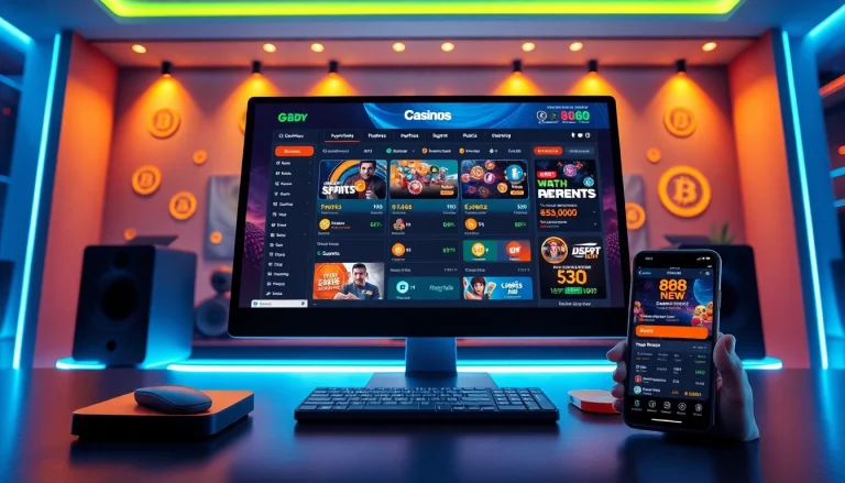 A dynamic online casino interface featuring 888 new betting options, showcasing a user-friendly experience with vibrant colors and engaging elements.