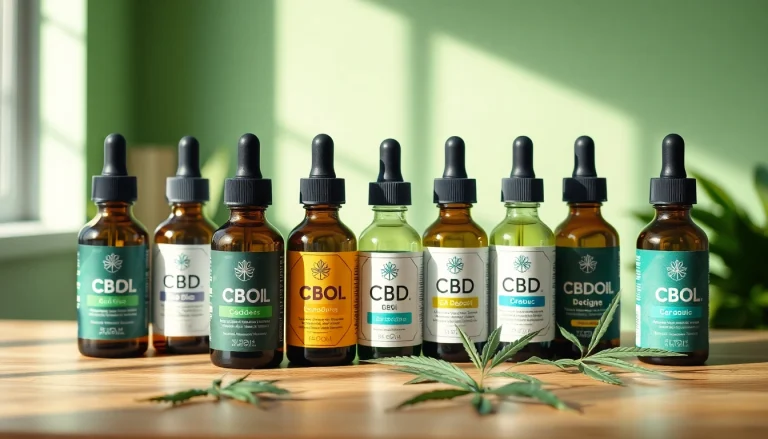 Showcase bottles of CBD Oil highlighting natural ingredients and wellness in a relaxing setting.