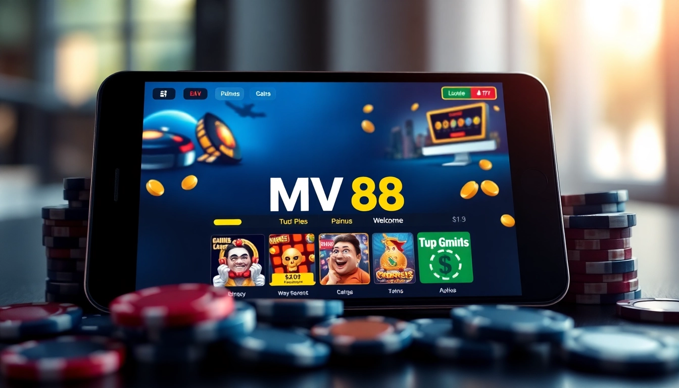 MV 88 online casino interface on a sleek device with vibrant graphics.