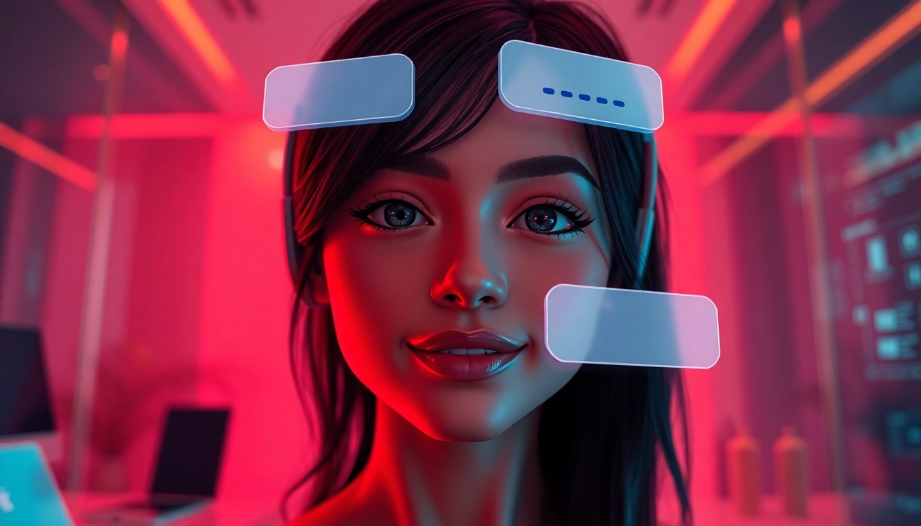 A captivating digital chat interface for ai porn chat, featuring an interactive AI character and vibrant colors.