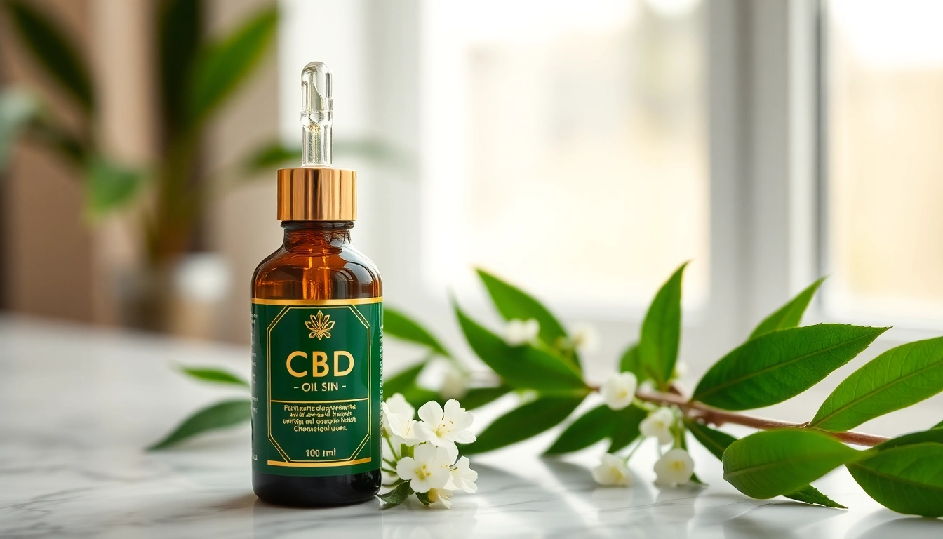 Apply CBD oil for skin treatment from a luxurious bottle on a marble counter.