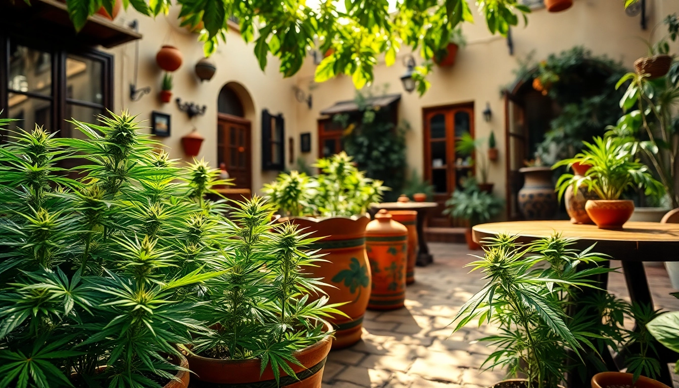 Profitez de la culture de canabis espagne à travers des plantes vertes luxuriantes dans un cadre charmant.