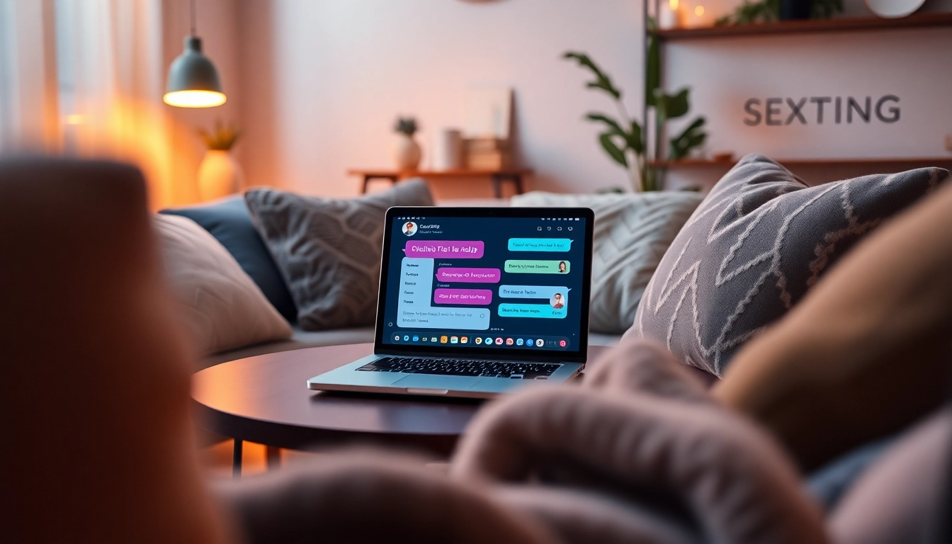 Cozy setup featuring sexting AI chat interface on a laptop in a warm, inviting atmosphere.