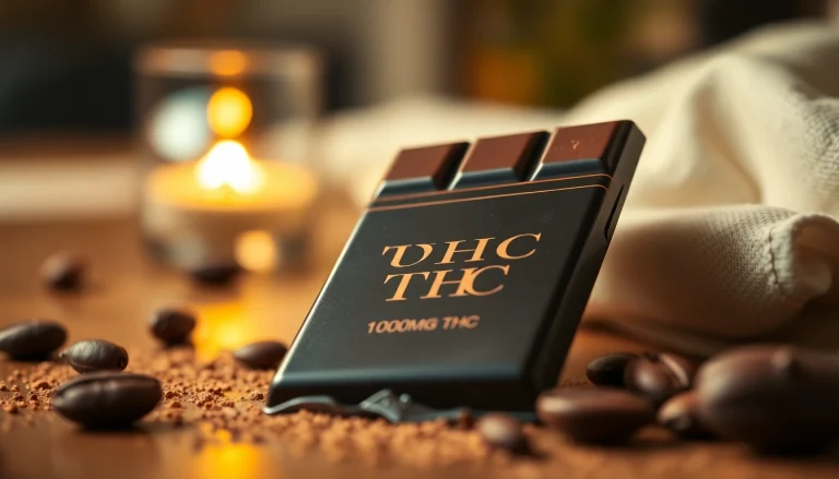Indulge in chocolate edibles 1000mg, featuring a luxurious chocolate bar with rich textures.