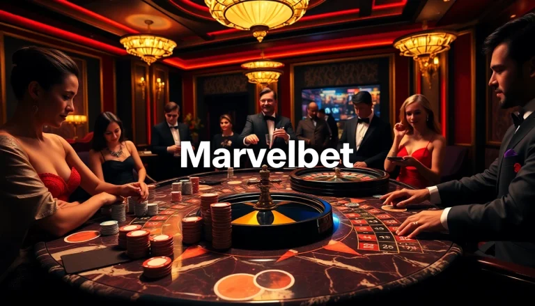 Marvelbet players engaging in an exciting game at a luxurious casino table.