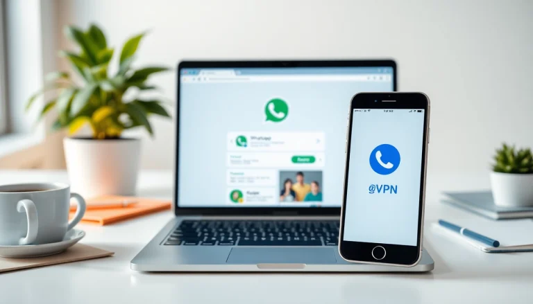 展示 WhatsApp Web 与 快连VPN 应用的高效沟通工作区。