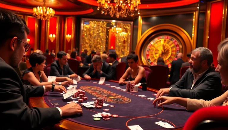 B52club players enjoying an exciting poker game at a luxurious casino table.