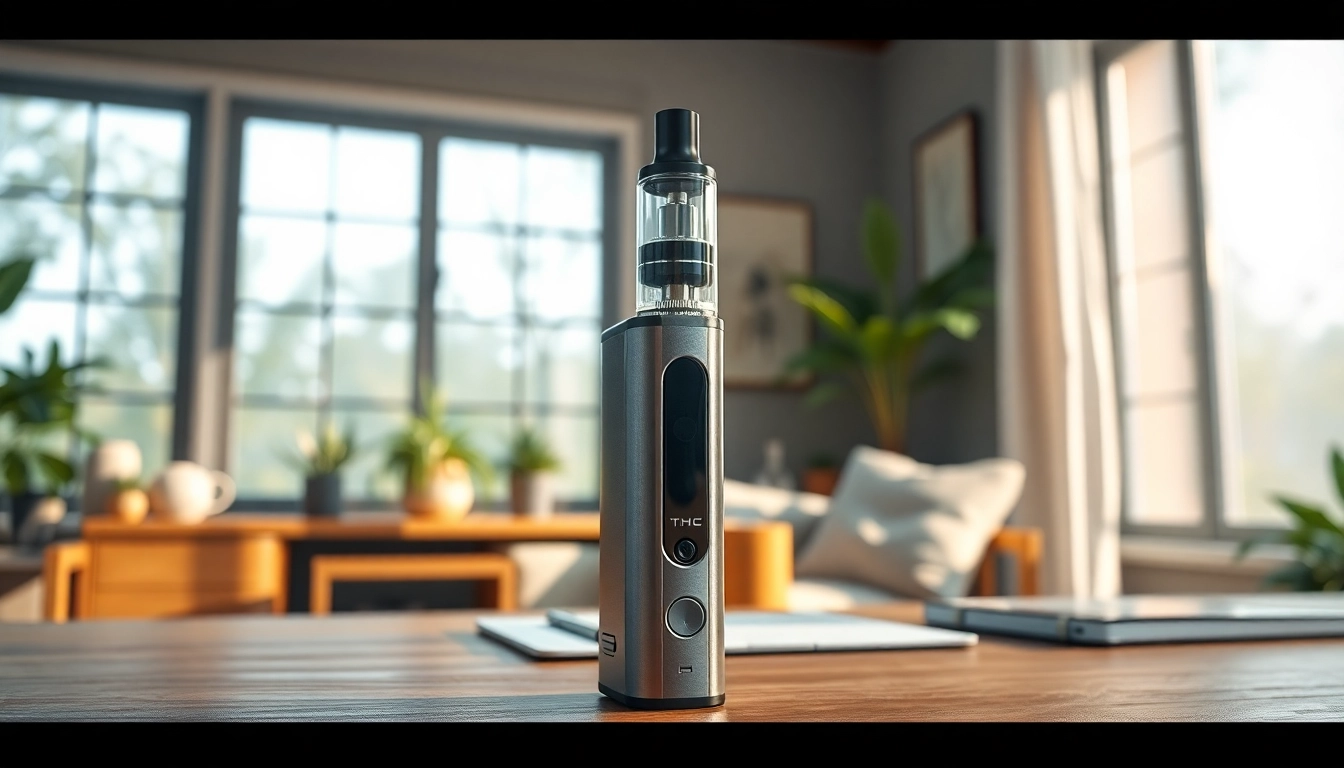 Experience thc vape telegram uk with a sleek device showcased in a modern workspace setting.