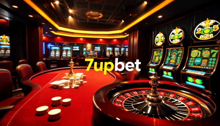 Experience the excitement of 7upbet at a vibrant casino table featuring thrilling games and colorful lights.