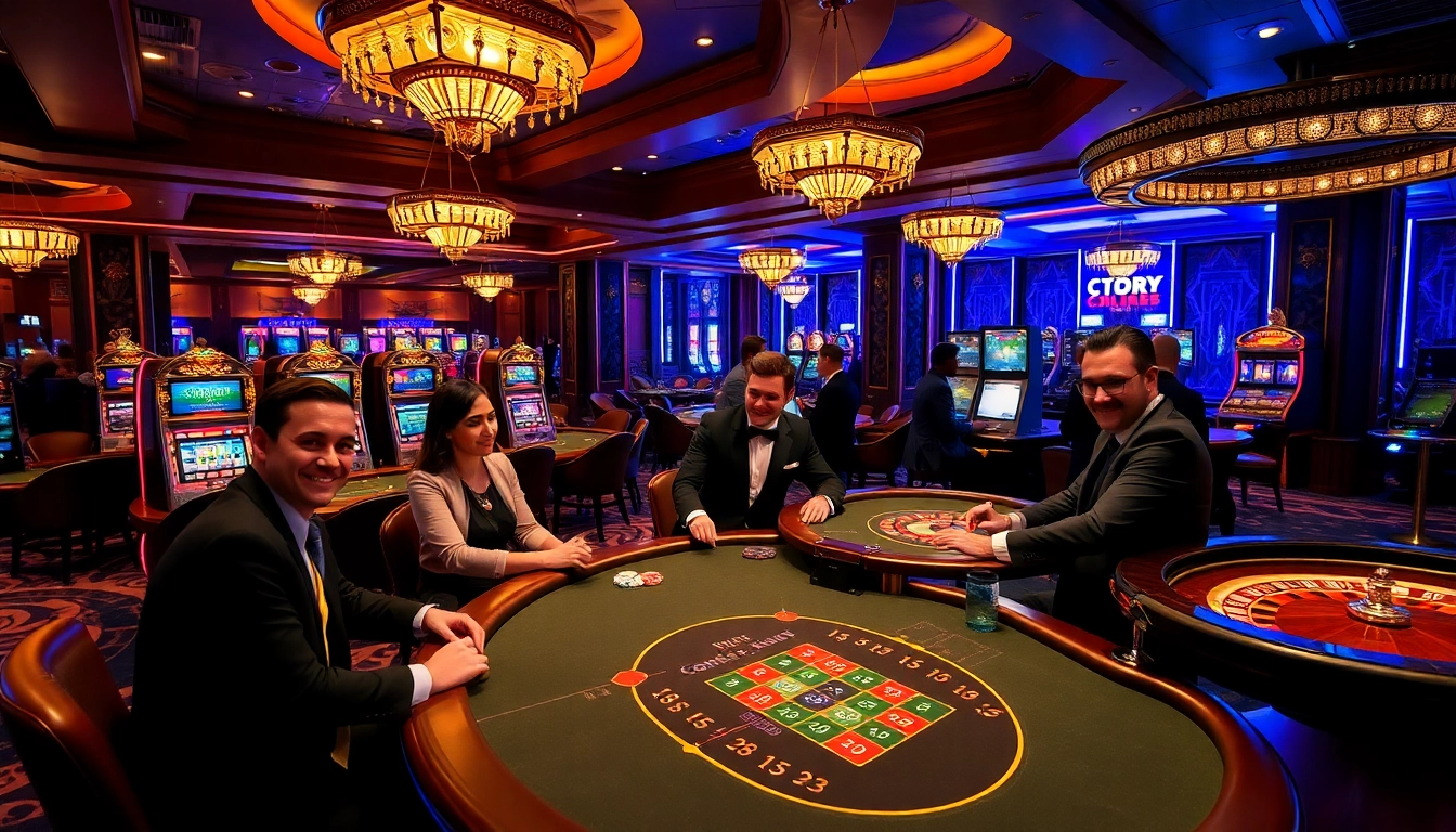 Engage with the excitement of the top club gaming scene featuring vibrant casino tables and eager players.