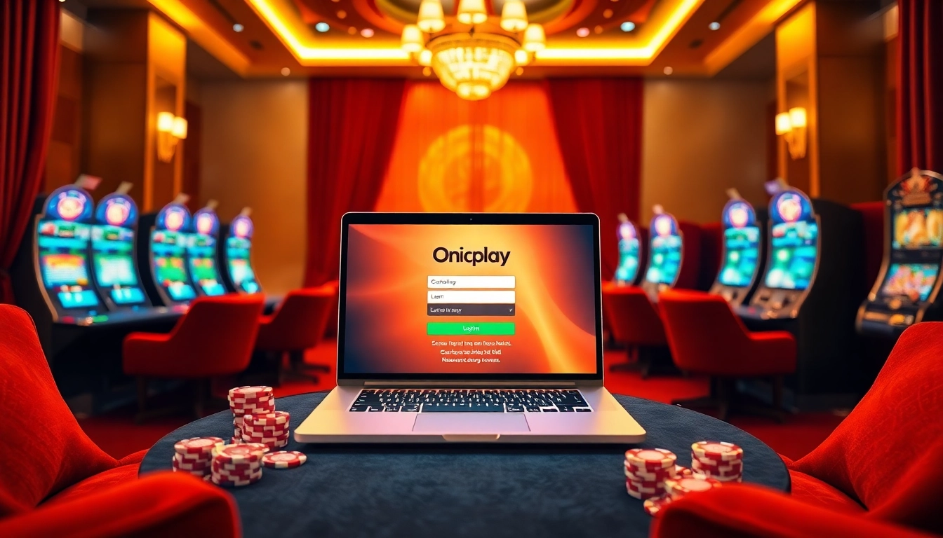 Experience the excitement of onicplay login amidst a luxurious casino atmosphere.