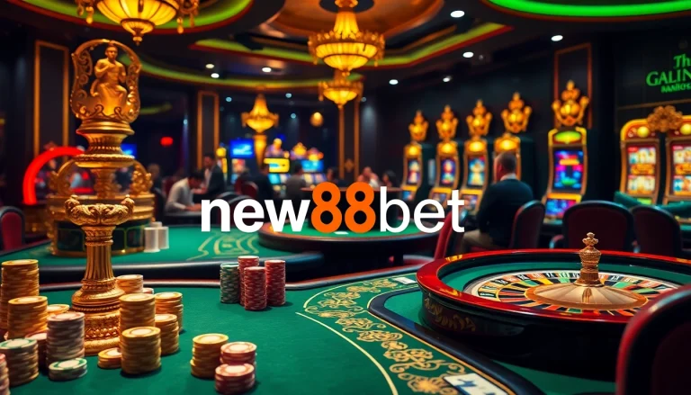 Experience thrilling gameplay with new88bet in a luxurious casino ambiance filled with vibrant colors and excitement.