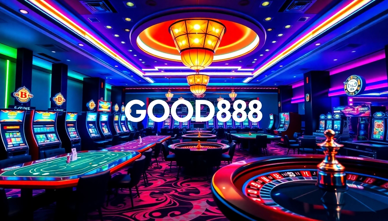 Players enjoying immersive games at GOOD88 casino, showcasing vibrant tables and dynamic action.