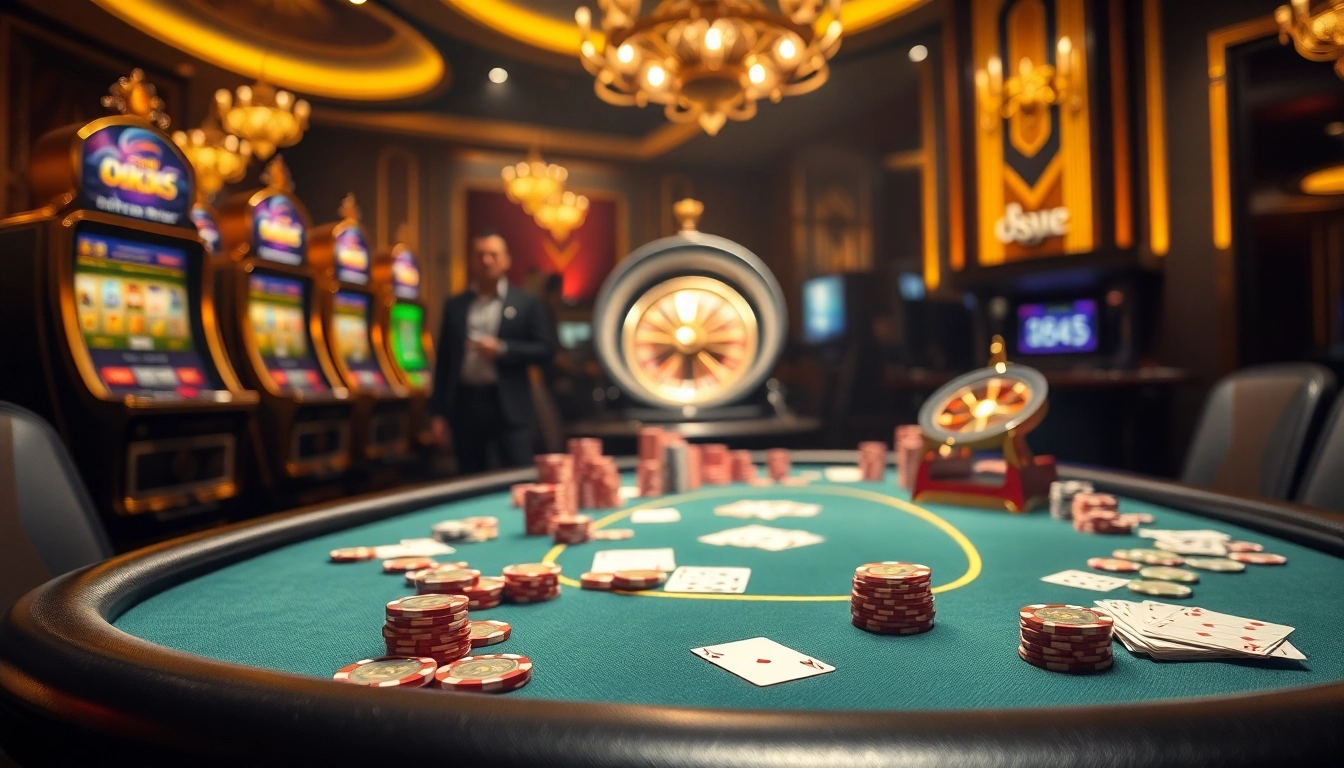 Experience thrilling gameplay at OK365 with vibrant poker chips and cards on a luxury poker table.