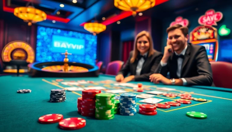 Experience thrilling gameplay at Bayvip with vibrant casino tables and engaging slot machines.