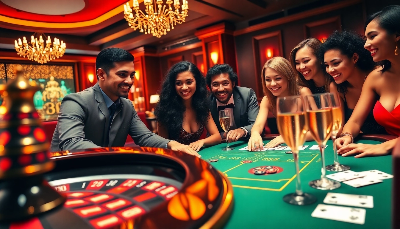 Players enjoying a thrilling game of poker at MB66 casino, embodying excitement and luxury.