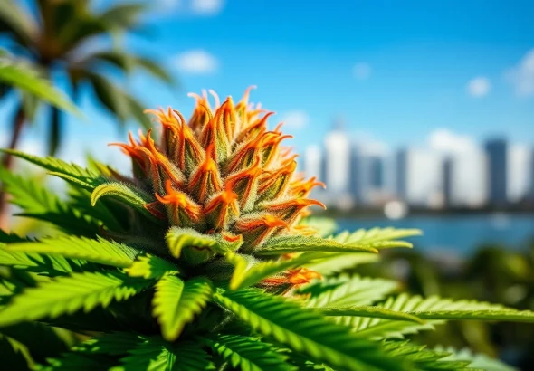 Miami Runtz strain cannabis flower with vibrant colors and orange hairs showcased beautifully.