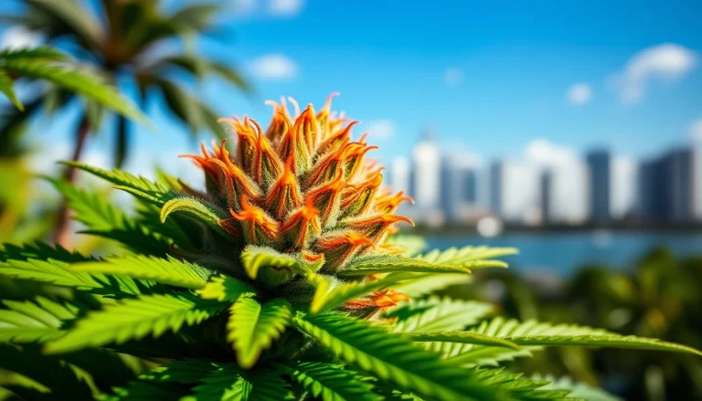 Miami Runtz strain cannabis flower with vibrant colors and orange hairs showcased beautifully.